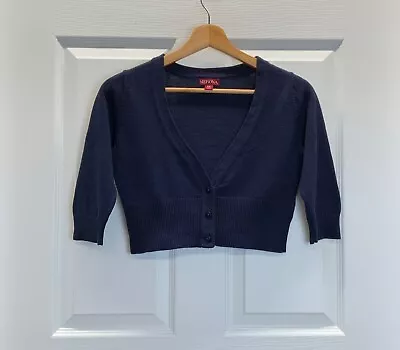 EUC Women’s Merona Navy Blue 3/4 Sleeve Cropped Shrug Cardigan Sweater S • $9.99
