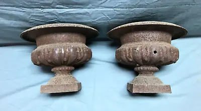 VTG Pair 8  Tall Cast Iron Rust Garden Urns Porch Plant Stand Old 1403-23B • $495