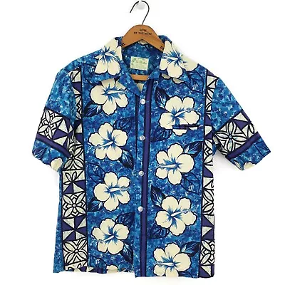 Vintage Ui-Maikai Hawaiian Shirt Mens Small? Blue White Hibiscus Short Sleeve • $45