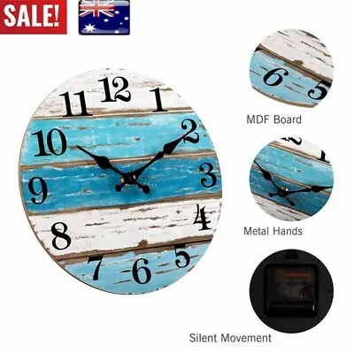 New Silent Non-Ticking Wall Clock Beach Themed Blue Wall Clocks Battery Operated • $18.99