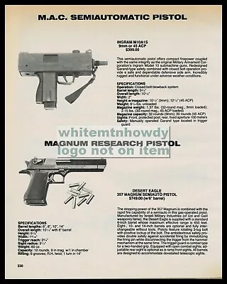 1986 INGRAM 10A1S 9mm Or .45 DESERT EAGLE .357 Magnum Pistol PRINT AD • $10.98