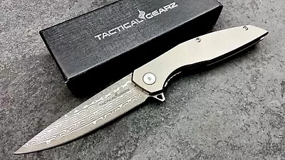 Full Tc4 Titanium EDC Folding Knife! Damascus Steel Blade! Ball Bearing Pivot • $66.98