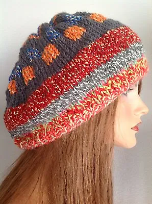 Beret Slouch Beanie Hand Knit Multicolor Designer Fashion Boheman Hip Ski Snow • $37.80