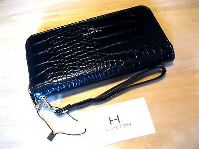 HALSTON Heritage Vegan Croc Zip-Around Accordion Clutch Wallet Wristlet NWT • $25