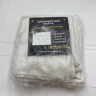 (Qty 3) Cotton Bath Mats White 100% Soft Plush Cotton 21  X34  RN 63946 • $30.32