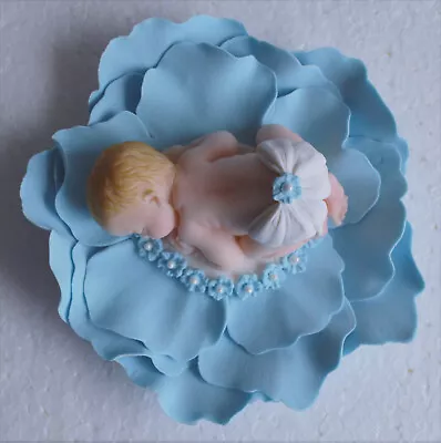 Edible Sleeping Baby And Flower Christening / Birthday/  Baby Shower Cake Topper • £19.95