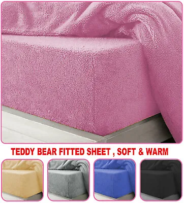 £11.99 • Buy Teddy Fleece Fitted Sheet 30 Cm Thermal Warm Bedding Set Single Double King Size