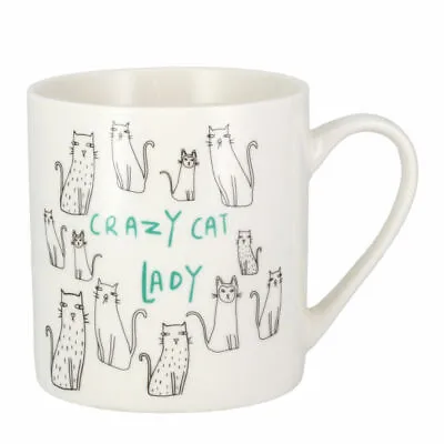 Crazy Cat Lady Mug KitchenCraft Cartoon Cats White China 300ml Coffee Cup Gift • £9