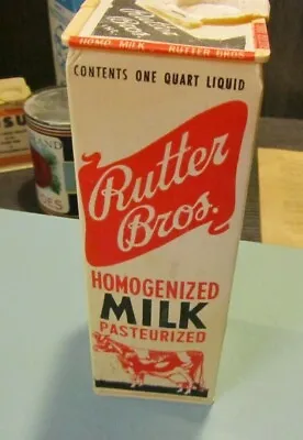 Vintage Rutter Bros. One Quart Milk Carton With Lid York Pennsylvania Cow 8  • $9.95