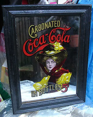 VINTAGE COCA COLA MIRROR Stunning Collectable Mirror In Black Wooden Frame • £45