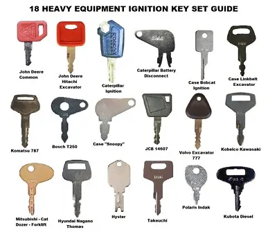 $16.79 • Buy 18 Heavy Construction Equipment Ignition Key Set Case JCB Volvo Cat JD Komatsu