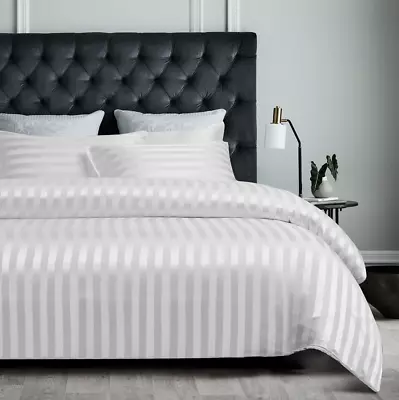 Luxury Ultra Soft Striped Silk Satin Duvet Doona Quilt Cover Set Super King Bed • $28.99