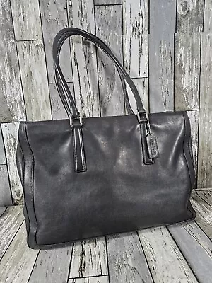Vtg Coach Leather Legacy Business Laptop Shopper Large Tote Dark Blue Smooth  • $100