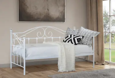 Modern Single Metal Day Bed White Or Black Guest Bed With Mattress Options • £164.54