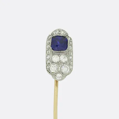 £2750 • Buy Art Deco 0.61 Carat Ceylon Sapphire And Diamond Stick Pin Platinum And Gold