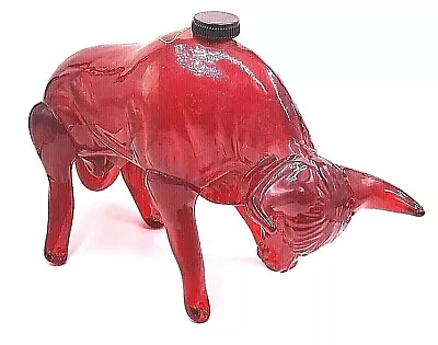 TEQUILA DECANTER Mad Bull Tequila Reposado Clear Red Bull Art Glass  - 1990's • $72
