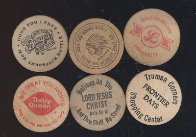 Lot Of 6 Old Advertising Wooden Nickles Dq-7-11 Wichita Ks.++ • $5
