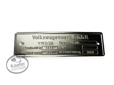 Vw Bus Blank ID Plate Type 21 Up To 1960 • $189