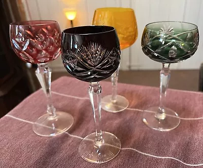 Vintage- Cut-Crystal Multi-Color Wine Glasses - Set Of 4 • $99