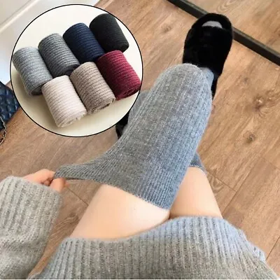 Womens Girls Winter Thigh High Over The Knee Knitted Thick Long Socks Cotton UK • £3.59