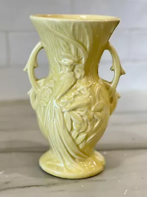 McCoy Vintage Pottery Yellow Bird Of Paradise Vase Double Handle 8  MCM 1940s • $32.99