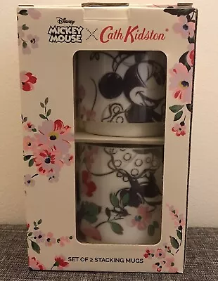 Disney Cath Kidston X Mickey And Minnie Mouse Set Of 2 Stacking Mugs Cups • £30