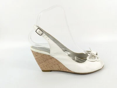 £13.99 • Buy M & S Footglove White Leather Wedge Slingback Shoes Uk 3.5