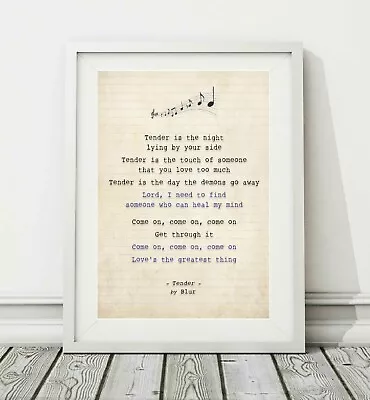 Blur - Tender - Song Lyric Art Poster Print - Sizes A4 A3 • £26.95