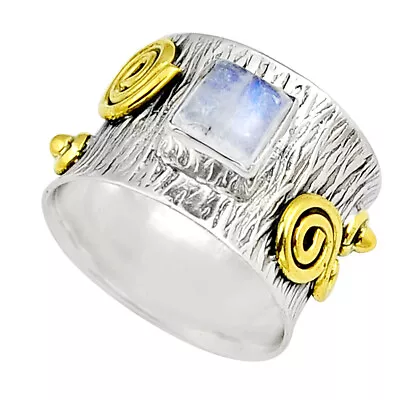 Handcrafted 1.16cts Solitaire Rainbow Moonstone Gold Ring Size 6.5 Y23833 • $8.99