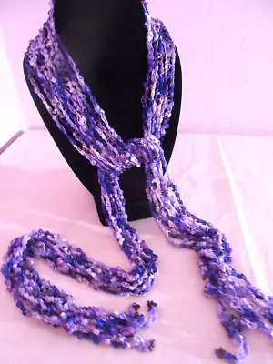 Mexican Purple Lavender Glass Bead Chenille Crocheted Tie Necklace Or Belt • $24.99