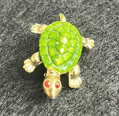 Frog Lapel Pin Brooch Gold Tone Green Red Eyes Small Vintage Retro • $5.35