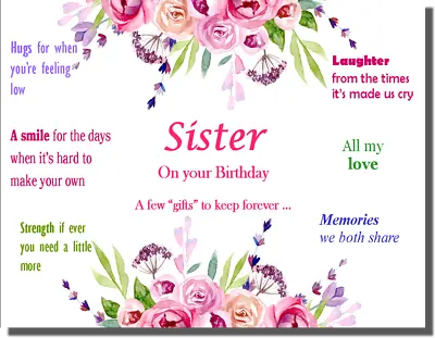 £3.41 • Buy Sister Birthday Card - For My Sister On Her Birthday - Sister Keepsake Card