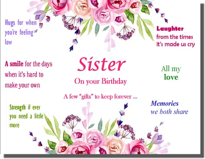 Sister Birthday Card - For My Sister On Her Birthday - Sister Keepsake Card • £3.41