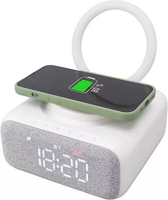 Bluetooth Speaker Digital Alarm Clock With Wireless Charger Dimmable LED Display • $139.99