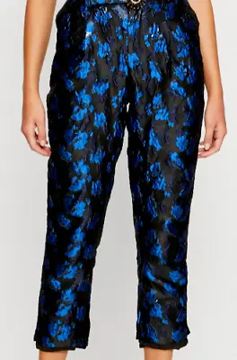 BNWT SISTER JANE Women's Trousers MARGOT Jacquard Black/Blue Size M • £20.90