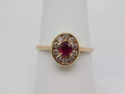 Vintage Designer 14k Solid Yellow Gold Ruby Diamond Stone Ring Size 7.75 • $399.99