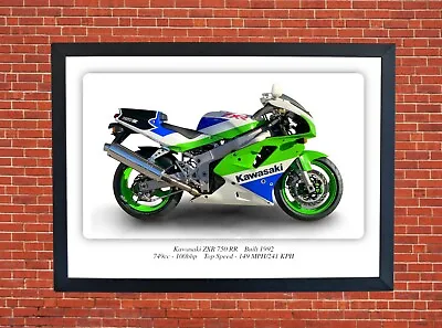 Kawasaki ZXR 750 RR Motorcycle Poster A3 Print Photographic Paper Wall Art • £9.99