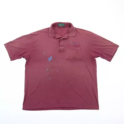 Vintage 90s Paper Thin Sun Faded Red Myrtle Beach Polo Shirt Paint Distress 2XL • $14.24