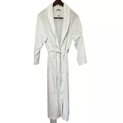 Vtg Laura Ashley Floral Embroidered Robe Dressing Gown Sz L White Morning Gown • $48