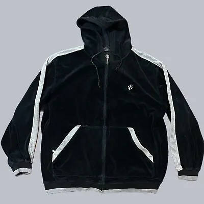 Rocawear Track Jacket Velour Hoodie Full Zip Black Y2K Vintage Mens Size 2XL • $26.80