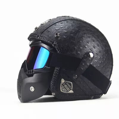 DOT Black Motorcycle Helmet Open Face 3/4 For Cruiser Street Bike Scooter M/L/XL • $89.99