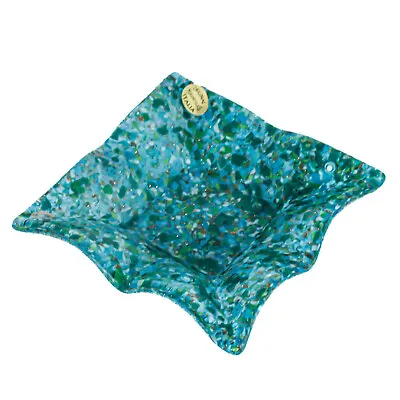 Murano Glass Handkerchief Plate Green Blue Square Millefiori Venice 13cm X 13cm • $45.19