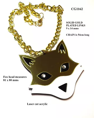 Necklace - Large  Laser Cut Acrylic Fox Head On Heavy Chain- Incl.p&p.....cg0999 • £13.50