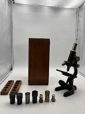 Vintage Bausch & Lomb Microscope Patent Date 1915 With Brass Optics /Wooden Box • $175