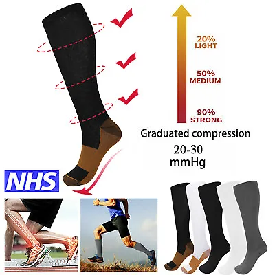 Compression Socks Flight Stockings 20-30 MmHg Knee High Medical Men Women 2 Pair • £8.79