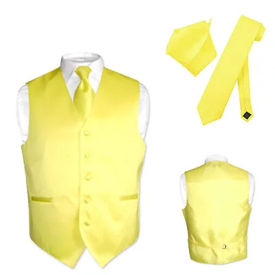 Men's Dress Vest NeckTie Hanky GOLDEN YELLOW Color Neck Tie Set For Suit Or Tux • $24.95