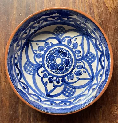 OLARIA LAGARTO 6 In Bowl Blue White Painted Pottery Terra Cotta Small PORTUGAL • $18.20