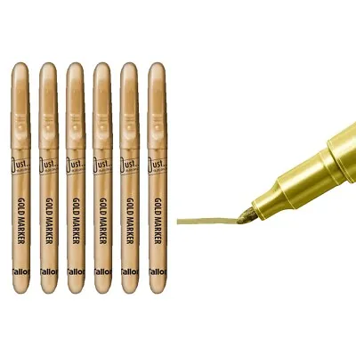 6 X Permanent Gold Paint Pen Metallic - Gold Marker Paint For Wood Fabric Canvas • £5.89