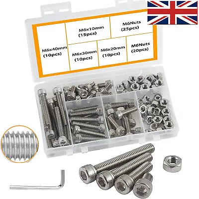 92pcs M6 Cap Head Allen Bolts Cap Socket Screws Bolts & Nuts Set Stainless Steel • £9.13