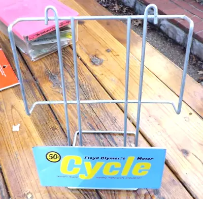 VTG. '60s FLOYD CLYMERS MOTORCYCLE MAGAZINE HOLDER RACK STAND DISPLAY METAL SIGN • $73.95